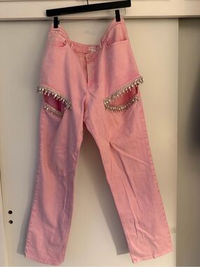 Good American Pink Straight High-Waist Jeans